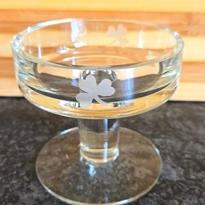 Eamon Glass Pillar Candleholder with Etched (4) Shamrocks